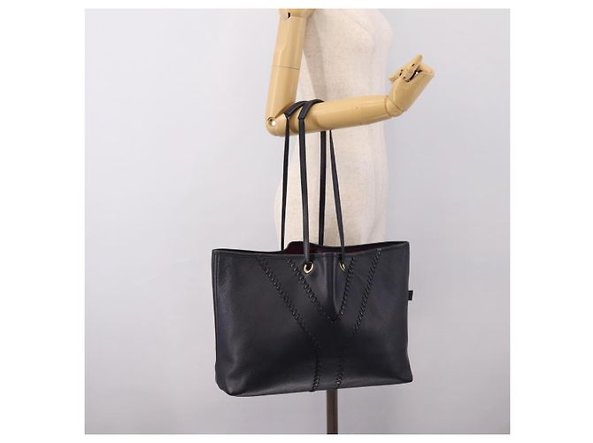 SAINT LAURENT Tote Bag aus Leder Navy Goldfarben Auth 202263A Marineblau - Ansicht 17