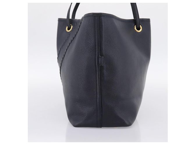 SAINT LAURENT Tote Bag aus Leder Navy Goldfarben Auth 202263A Marineblau - Ansicht 4