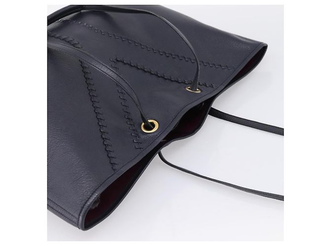 SAINT LAURENT Tote Bag aus Leder Navy Goldfarben Auth 202263A Marineblau - Ansicht 6