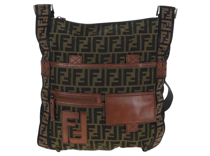 Borsa a tracolla FENDI Zucca Canvas Marrone Nero Auth 199194V - vista 13