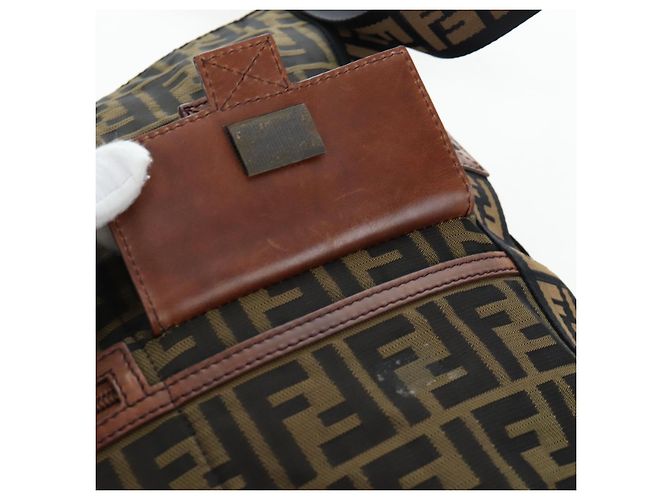 Borsa a tracolla FENDI Zucca Canvas Marrone Nero Auth 199194V - vista 21