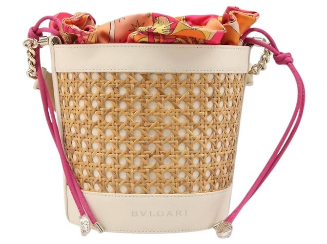 Bulgari Borsa a tracolla BVLGARI in rafia beige e oro Auth 199178V D'oro - vista 13