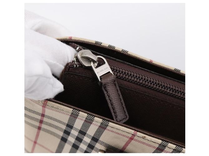 Borsa a mano BURBERRY Nova Check Canvas Beige Silver Auth 202135 Argento - vista 10