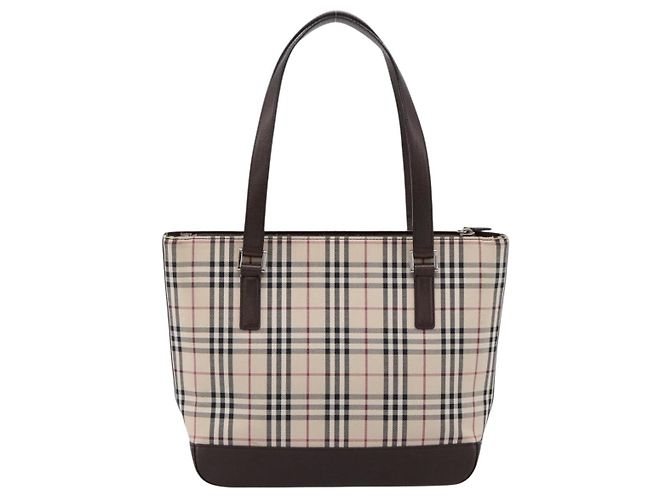 Borsa a mano BURBERRY Nova Check Canvas Beige Silver Auth 202135 Argento - vista 2