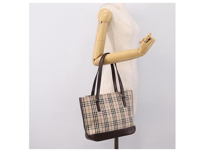 Borsa a mano BURBERRY Nova Check Canvas Beige Silver Auth 202135 Argento - vista 24