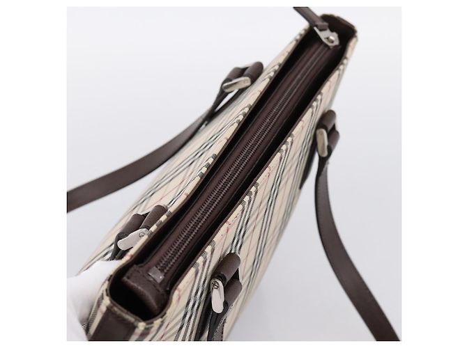 Borsa a mano BURBERRY Nova Check Canvas Beige Silver Auth 202135 Argento - vista 6