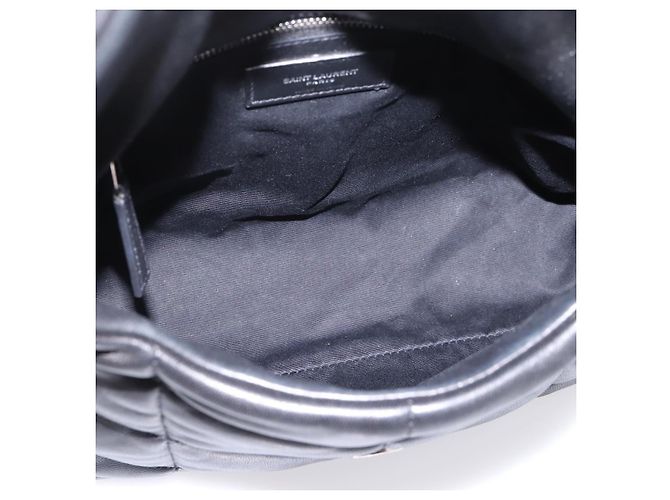 Borsa a tracolla SAINT LAURENT Lulu Puffer con catena in pelle nera e argento Auth ka5996SAM Nero - vista 10