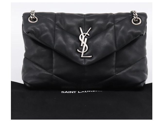 Borsa a tracolla SAINT LAURENT Lulu Puffer con catena in pelle nera e argento Auth ka5996SAM Nero - vista 12