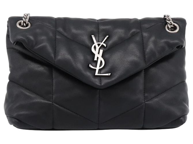 Borsa a tracolla SAINT LAURENT Lulu Puffer con catena in pelle nera e argento Auth ka5996SAM Nero - vista 13