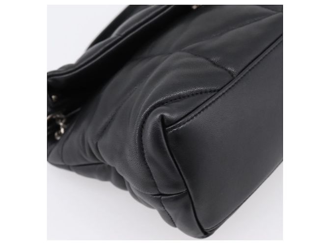 Borsa a tracolla SAINT LAURENT Lulu Puffer con catena in pelle nera e argento Auth ka5996SAM Nero - vista 14
