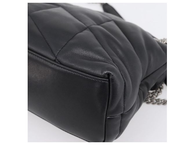 Borsa a tracolla SAINT LAURENT Lulu Puffer con catena in pelle nera e argento Auth ka5996SAM Nero - vista 15