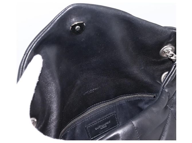 Borsa a tracolla SAINT LAURENT Lulu Puffer con catena in pelle nera e argento Auth ka5996SAM Nero - vista 17