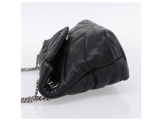 Borsa a tracolla SAINT LAURENT Lulu Puffer con catena in pelle nera e argento Auth ka5996SAM Nero - vista 3