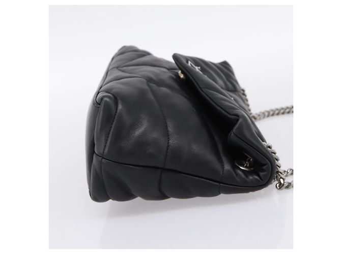 Borsa a tracolla SAINT LAURENT Lulu Puffer con catena in pelle nera e argento Auth ka5996SAM Nero - vista 4