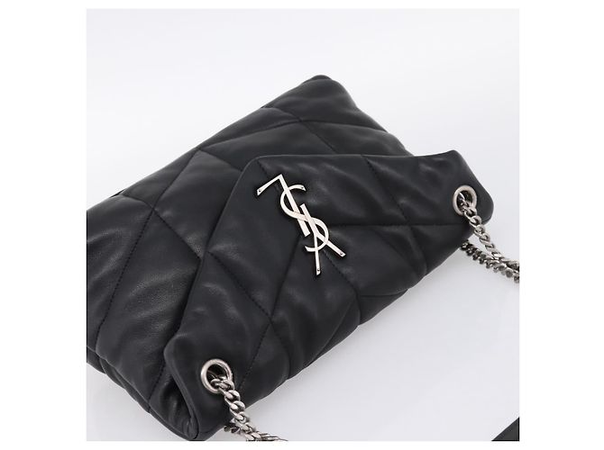 Borsa a tracolla SAINT LAURENT Lulu Puffer con catena in pelle nera e argento Auth ka5996SAM Nero - vista 6
