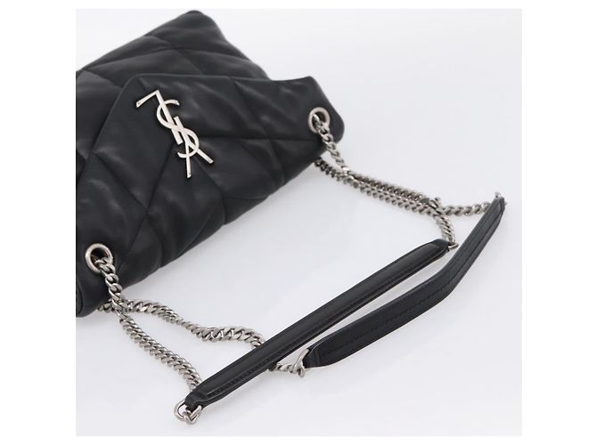 Borsa a tracolla SAINT LAURENT Lulu Puffer con catena in pelle nera e argento Auth ka5996SAM Nero - vista 7