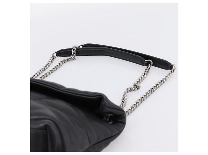 Borsa a tracolla SAINT LAURENT Lulu Puffer con catena in pelle nera e argento Auth ka5996SAM Nero - vista 8