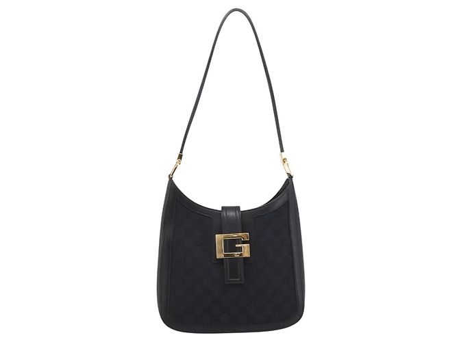 GUCCI GG Canvas Schultertasche Schwarz Gold 001 4142 Auth 201947A Golden - Ansicht 13