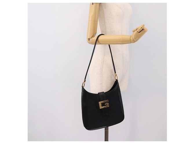 GUCCI GG Canvas Schultertasche Schwarz Gold 001 4142 Auth 201947A Golden - Ansicht 21