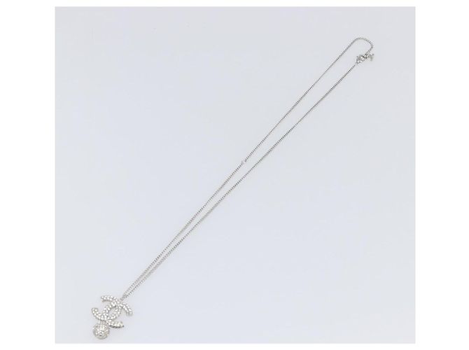 Collana CHANEL Strass metallo Silver CC Auth 199879M Argento - vista 10