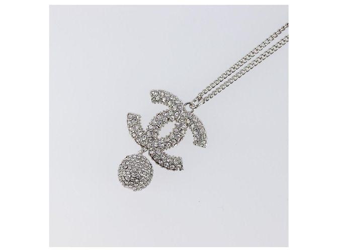 Collana CHANEL Strass metallo Silver CC Auth 199879M Argento - vista 11