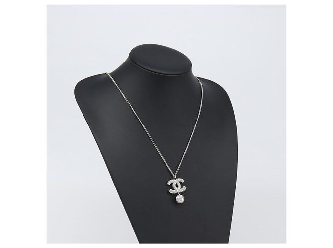 Collana CHANEL Strass metallo Silver CC Auth 199879M Argento - vista 19