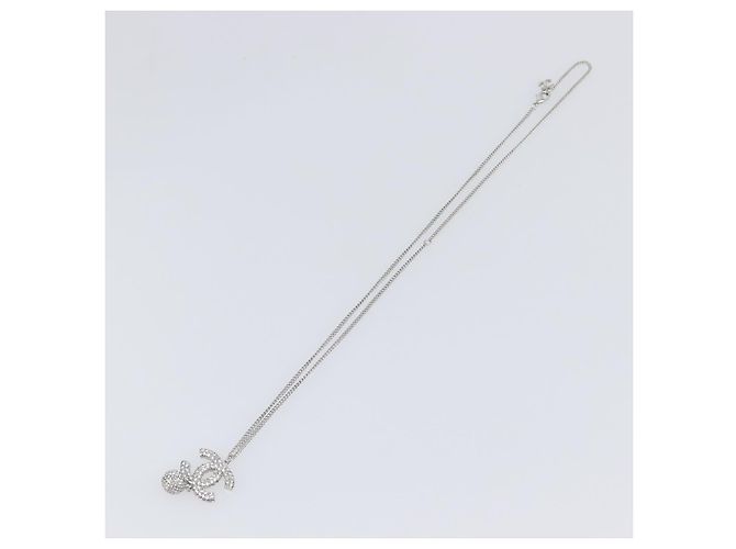 Collana CHANEL Strass metallo Silver CC Auth 199879M Argento - vista 2