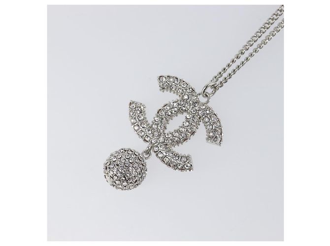 Collana CHANEL Strass metallo Silver CC Auth 199879M Argento - vista 3