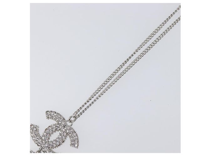 Collana CHANEL Strass metallo Silver CC Auth 199879M Argento - vista 4