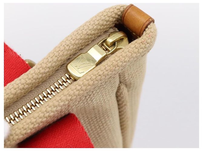 Borsa a mano LOUIS VUITTON Antigua Cabas PM Rosso Beige M40038 LV Auth ka5953 - vista 10