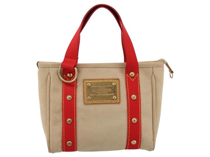 Borsa a mano LOUIS VUITTON Antigua Cabas PM Rosso Beige M40038 LV Auth ka5953 - vista 13