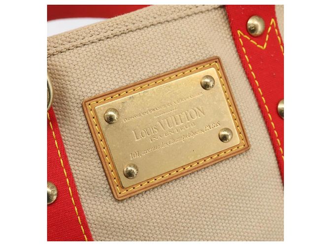 Borsa a mano LOUIS VUITTON Antigua Cabas PM Rosso Beige M40038 LV Auth ka5953 - vista 17