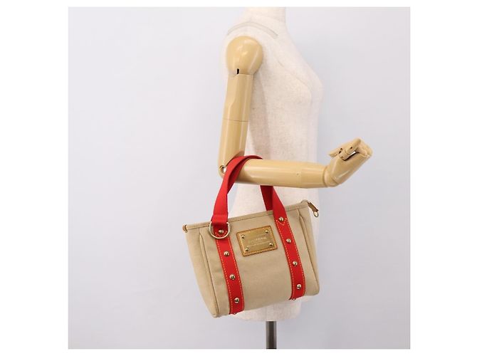 Borsa a mano LOUIS VUITTON Antigua Cabas PM Rosso Beige M40038 LV Auth ka5953 - vista 21