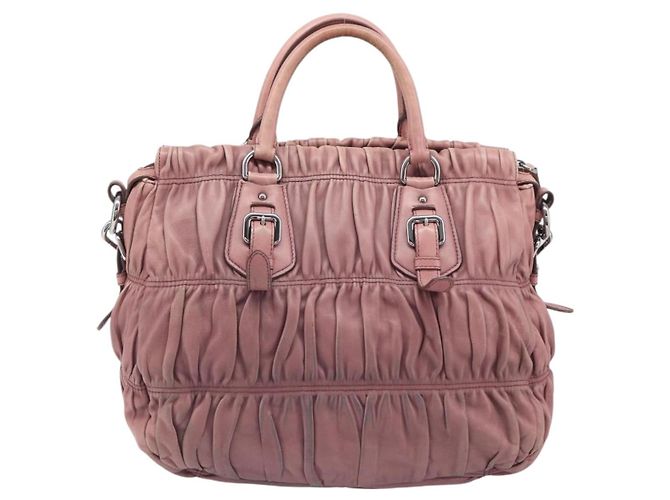 Borsa a mano PRADA in pelle 2way Rosa Argento Auth 197673 - vista 2