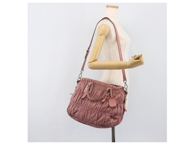 Borsa a mano PRADA in pelle 2way Rosa Argento Auth 197673 - vista 29