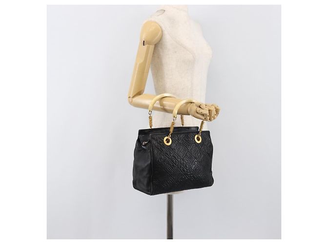 Borsa a mano FENDI Macaroni in pelle nera e oro Auth 199827 Nero D'oro - vista 22