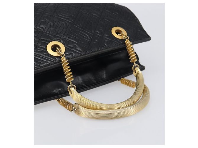 Borsa a mano FENDI Macaroni in pelle nera e oro Auth 199827 Nero D'oro - vista 7