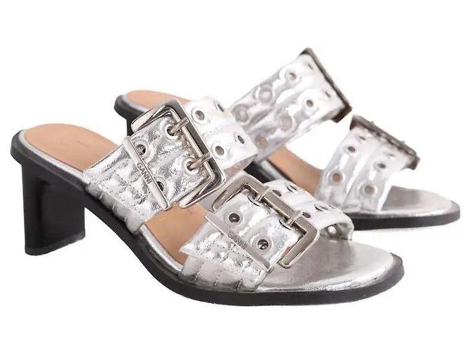 Tacchi Ganni in pelle argento - vista 3