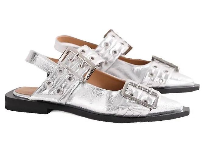 Mules Ganni in pelle argento - vista 3
