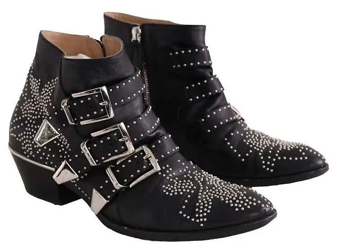 Stivaletti Chloé in pelle nera con fibbia Nero - vista 3