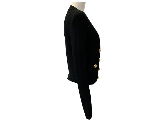 Balmain Rippstrick-Cardigan in Schwarz mit V-Ausschnitt und Goldknöpfen - Ansicht 2