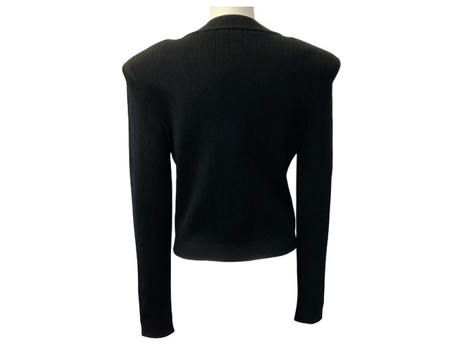 Balmain Rippstrick-Cardigan in Schwarz mit V-Ausschnitt und Goldknöpfen - Ansicht 3