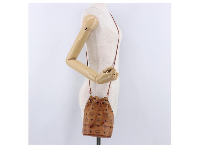 Borsa a tracolla MCM Vicetos PVC Pelle Marrone Tono Oro Auth 202272A - vista 19