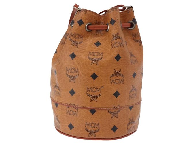 Borsa a tracolla MCM Vicetos PVC Pelle Marrone Tono Oro Auth 202272A - vista 2