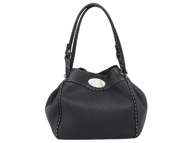 Bolso Tote FENDI Celeria de cuero negro plata Auth 200968A - vista 13