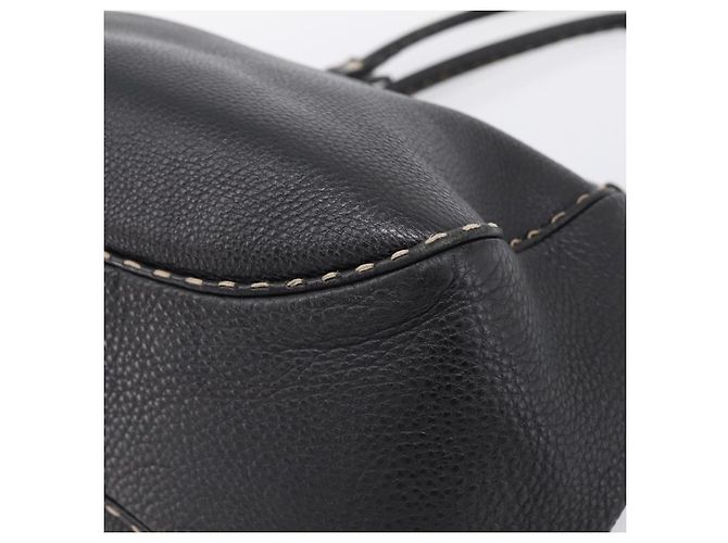 Bolso Tote FENDI Celeria de cuero negro plata Auth 200968A - vista 16