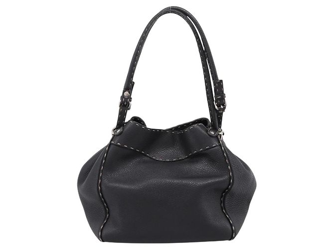 Bolso Tote FENDI Celeria de cuero negro plata Auth 200968A - vista 2