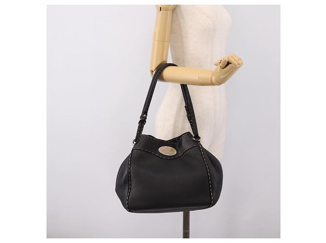 Bolso Tote FENDI Celeria de cuero negro plata Auth 200968A - vista 23