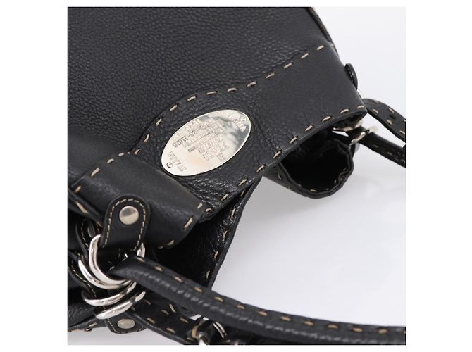 Bolso Tote FENDI Celeria de cuero negro plata Auth 200968A - vista 6
