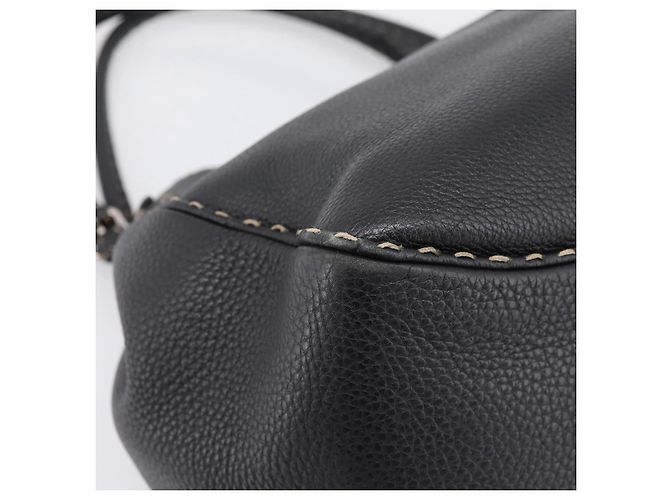 Bolso Tote FENDI Celeria de cuero negro plata Auth 200968A - vista 9